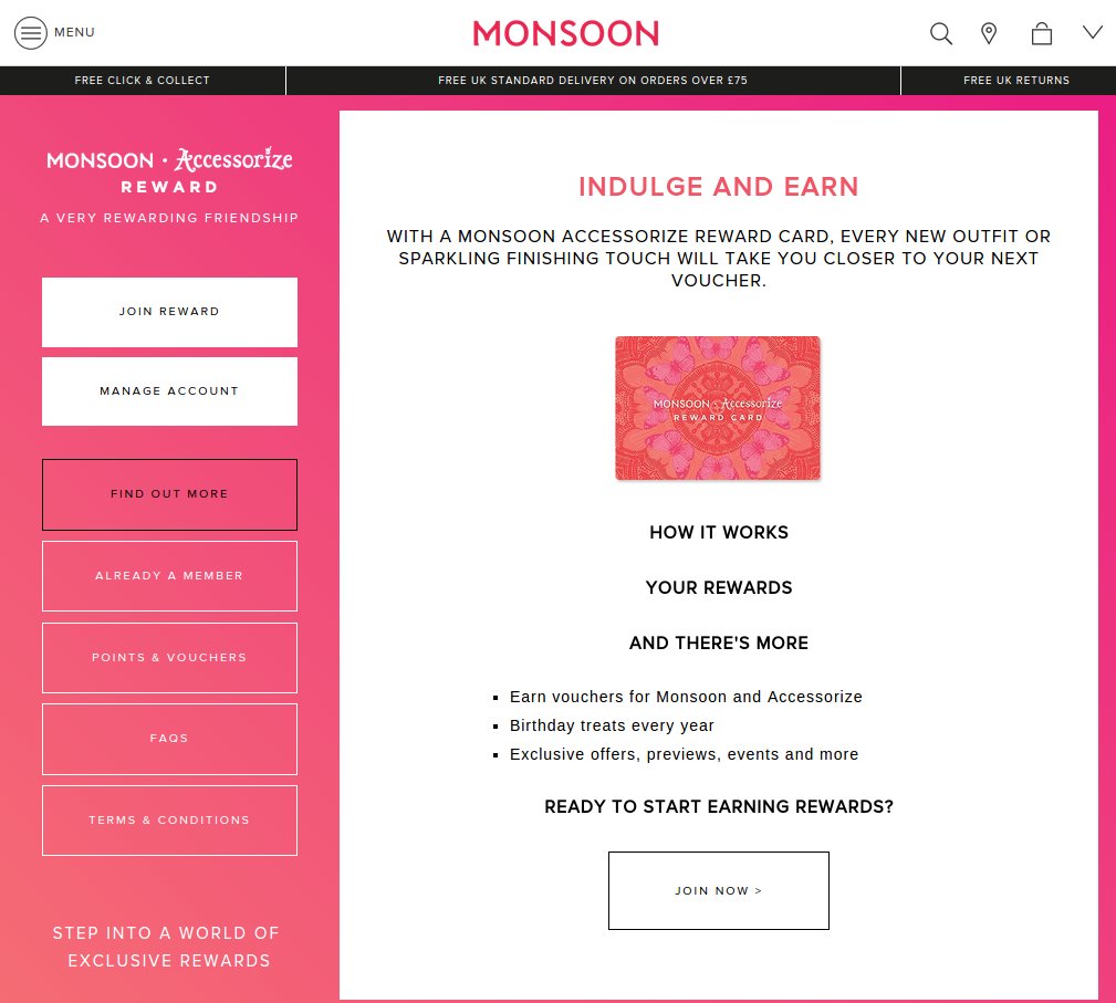 MONSOON REWARD CARD